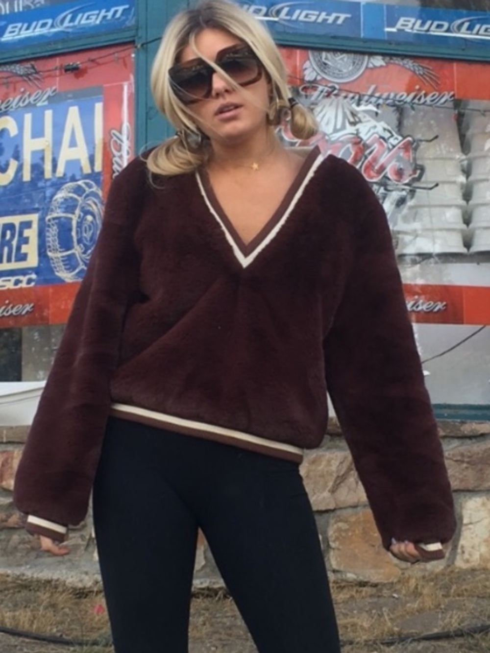 Somedays Lovin Faux Fur Brown Sweatshirt Medium